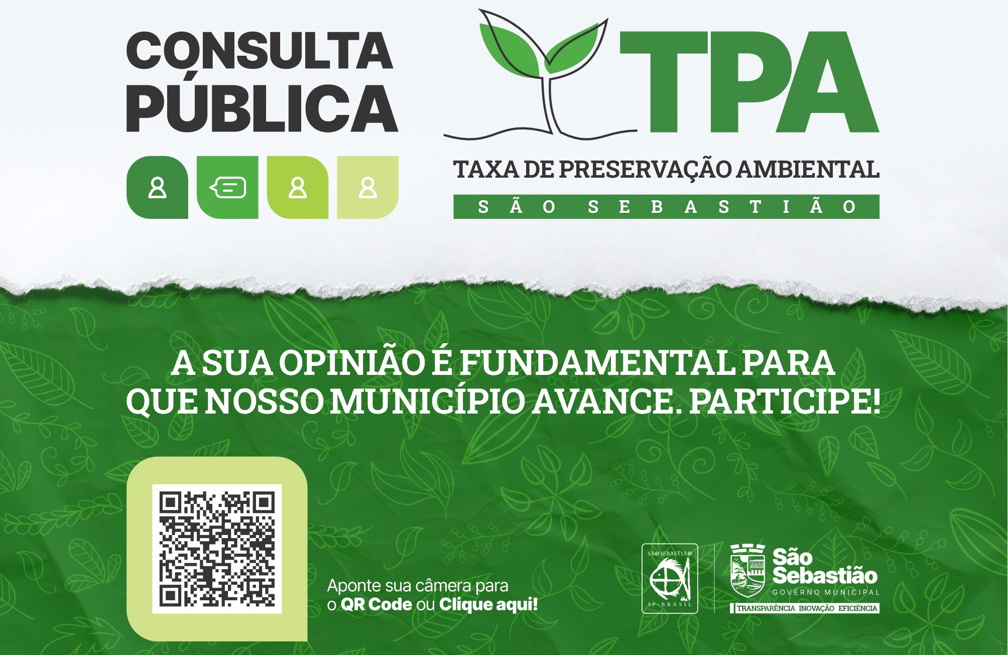 Prefeitura de São Sebastião realiza consulta pública online sobre a Taxa de Preservação Ambiental.