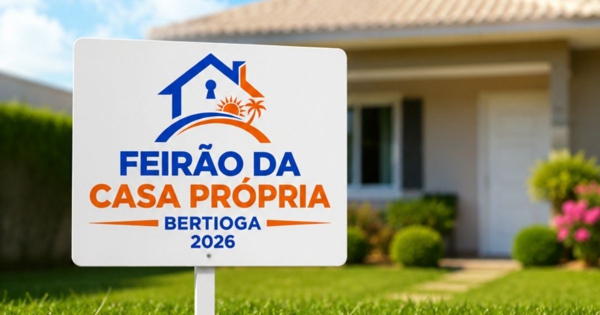 Divulgação do 1º Feirão da Casa Própria de Bertioga 2026, realizado em agosto na Tenda de Eventos