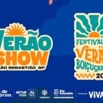 Palco do Verão Show no Complexo Turístico da rua da Praia em São Sebastião durante a temporada de verão com público e shows ao ar livre